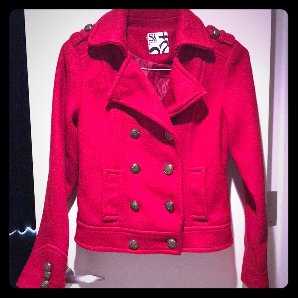 Red pea coat